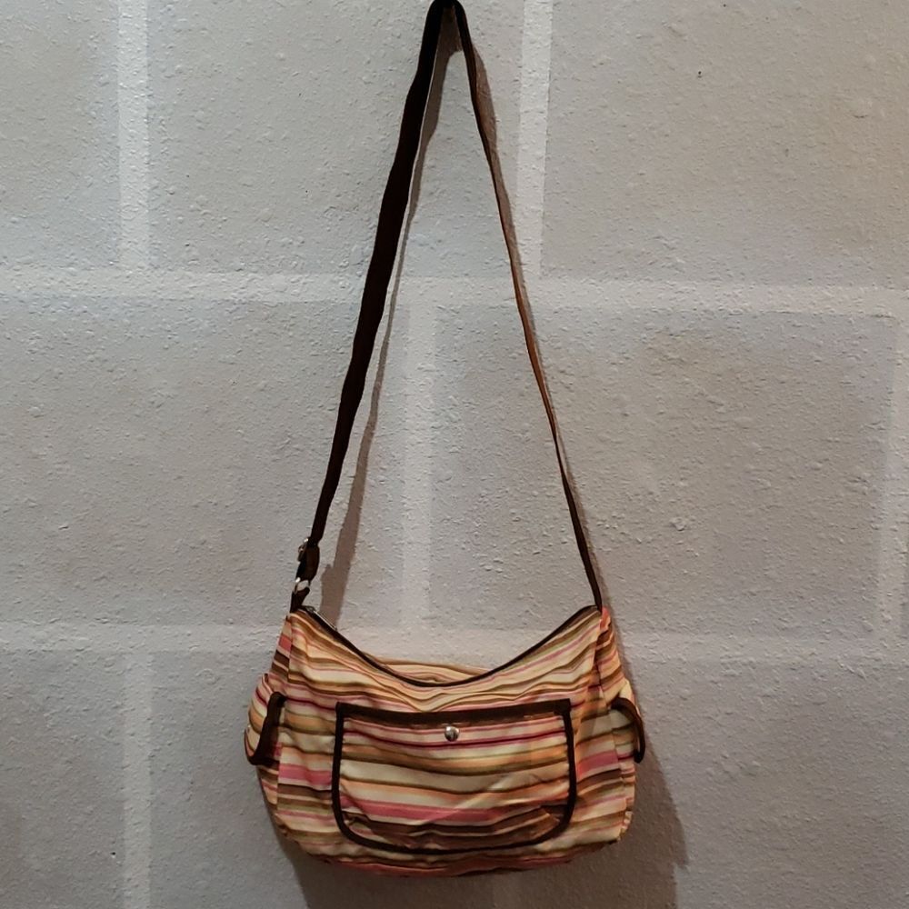 Multi-Colored Stripped Polyester Crossbody Bag - image 2